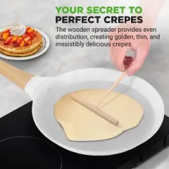 NutriChef 11&rdquo; Non-Stick Crepe Pan with Wooden Spreader - White Cream Marble - NCMKCP002411WT