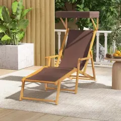 Costway Birch Wood Chaise Lounge Chair with Adjustable Canopy Reclining Backrest & Footrest Brown/Navy