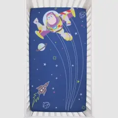 Disney Baby Toy Story Buzz Lightyear Photo Op Fitted Crib Sheet - Blue and Green