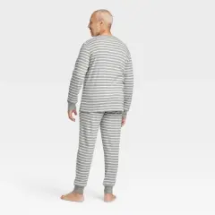 Men's Striped 100% Cotton Matching Pajama Set - Gray