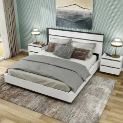 3pc Queen Pape Modern Bed with 2 Nightstands White/Metallic Gray - miBasics: Contemporary Furniture Set
