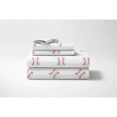 Sweet Jojo Designs Queen Sheet Set Baseball Patch Red and White 4pc