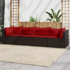 vidaXL Patio Lounge Set Brown with cinnamon red cushions