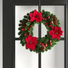 24" Decorated Pine and Poinsettia Flower Artificial Christmas Wreath - Wondershop&trade;