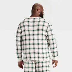 Men's Plaid Ribbed Long Sleeve Holiday Matching Family Pajama Shirt - Wondershop&trade; Cream