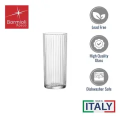 Bormioli Rocco Exclusiva Tom Collins Glasses - Set of 12, Laser Cut Thin Rim, Secure Edge Thermal Strong Rims - 16oz Star Glass Tumblers