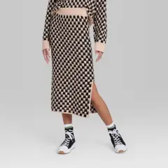 Women's Ascot + Hart Checkered Midi Graphic Sweater Skirt