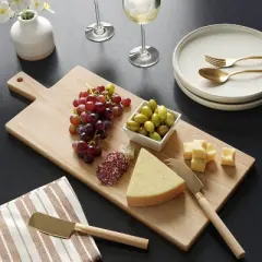 3pc 19.35"x8" Rubberwood Rectangle Serving Board with Brass Cheese Tools Brown - Threshold&trade;: Charcuterie Platter Set
