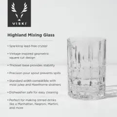 Viski Highland Mixing Glass - 18 Ounces, Crystal, Square-Cut Crystal Barware, Cocktail Accessories, Home Bar Supplies