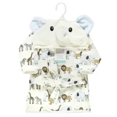 Hudson Baby Unisex Baby Cotton Rich Bathrobe, Cream Elephant Safari, 0-9M