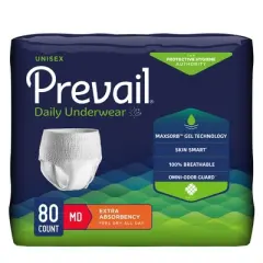 Prevail Daily Underwear Extra Disposable Underwear Pull On with Tear Away Seams Medium, PV-512, Extra, 80 Ct