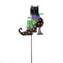 Halloween Cat In Witch's Shoe  -  One Garden Stakes 27.75 Inches -  Black Boot  -  F22025  -  Metal  -  Black