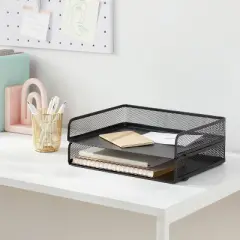Mesh Stacking Letter Tray with Wide Side Opening Black - Brightroom&trade;