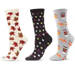 MeMoi 3 Pair Women's Fall & Autumn Crew Socks White 9-11