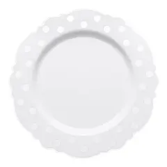Smarty Had A Party 7.5" White w/ Silver Dots Blossom Plastic Salad Plates - 120 pcs