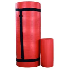 BalanceFrom All-Purpose 71" x 24" x 1-Inch Extra Thick High Density Anti-Tear Exercise Yoga Mat, Knee Pad with Carrying Strap & 2 Yoga Blocks, Red