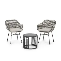 Christopher Knight Home Gulley Outdoor Wicker 3 Piece Chat Set with Cushion, White/Black