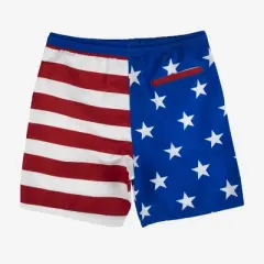 Men's 7" Elastic Waist American Flag Swim Shorts - Blue/Red