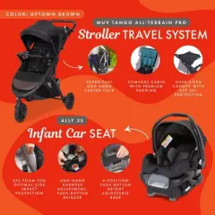Baby Trend Tango Pro Stroller Travel System with Ally 35 Infant Car Seat, Multi-Position Reclining Seat and Adjustable Footrest, Uptown Brown