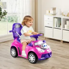 Costway 3-in-1 Sliding Walker w/ Adjustable Canopy Horn Music & Light for Boys & Girls Pink/Red/White