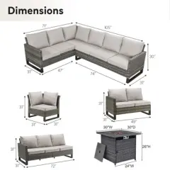 Buenhomino 4 Pieces Outdoor Patio Furniture Set with 30" 50000BTU Fire Pit Table, Rattan Patio Sectional Sofa Conversation Set with Propane Fire Pit