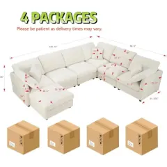 MYINDA 116.14'' Oversized 7 Seater Sectional Sofa, Convertible Sleeper, U Shaped Corner Couch for Living Room, Beige