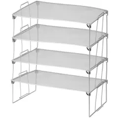 YBM Home Stackable and Foldable Silver Steel Mesh Storage Rack Shelf, Pack o f 6