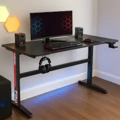 BestMassage 47 Inch Computer Desk Gaming Desk Writing Desk T-Shaped Office Desk PC Desk with Built-in Cup Holder, Red