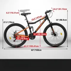 INFURNIC Bicycles, 26 inch Mountain Bike for Men and Women, 21-Speed Mountain Bike, Black, 63"*24.3"*35"