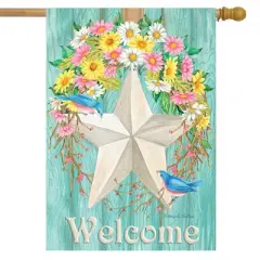 Spring Barnstar House Flag Primitive Welcome 28" x 40" Briarwood Lane
