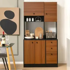 Costway 71'' Tall Kitchen Pantry Buffet Hutch Freestanding Storage Cabinet 4 Doors White/Walnut