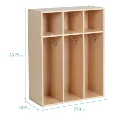 ECR4Kids Streamline 3-Section Toddler Coat Locker, Kids Furniture, Natural