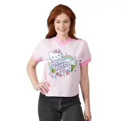 Hello Kitty Rainbow Hearts Stars & Sweet Treats V-Neck Short Sleeve Cradle Pink Women's T-shirt