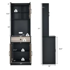 Costway 3-Door 71'' Kitchen Buffet Pantry Storage Cabinet w/Hutch Adjustable Shelf Black