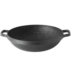 BergHOFF GEM Non-stick 12.5" Chinese Wok 5.7Qt., Black, Glass Lid