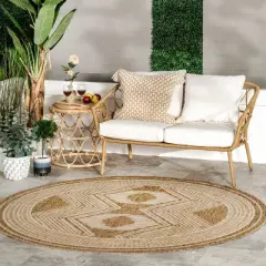 Nuloom Ranya Geometric Indoor/Outdoor Area Rug, Round 6' 7", Light Brown
