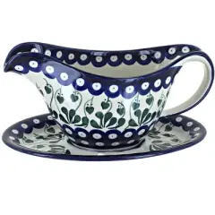 Blue Rose Polish Pottery 239 Ceramika Gravy Boat & Plate