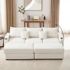 2/4/5/6 pcs Sectional Sofa Couch, Storage Sofa Chair with Movable Ottoman, USB Ports, Cup Holders, Phone Holder -ModernLuxe