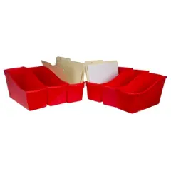 Storex Large Book Bin, Red, Pack of 6