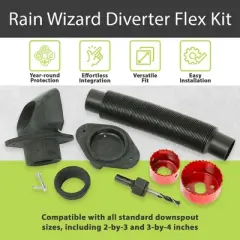 Good Ideas Rain Wizard Diverter Flex Kit for Standard Downspouts with 2 Hole Saw Set, 1 Fill Hose, 1 Flexfit Diverter, 2 Screws, and Winter Hole Cover