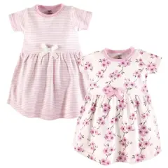 Touched by Nature Baby and Toddler Girl Organic Cotton Short-Sleeve Dresses 2pk, Cherry Blossom