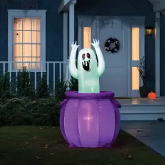 5' Ghost with Cauldron Animated LED Inflatable Up and Down Decoration White - Hyde and EEK! Boutique&trade;