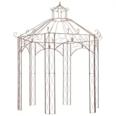 vidaXL Garden Pavilion Antique Brown - 9.8' Wrought Iron Outdoor Patio Rose Gazebo Arch - Vintage Finish, Ideal for Climbing Vines and Shade Shelter