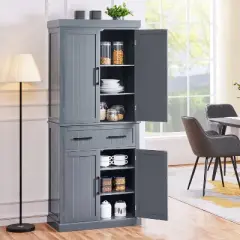 Yaheetech 72.5"H Kitchen Pantry Cabinet with Doors and Adjustable Shelves, Dark Gray