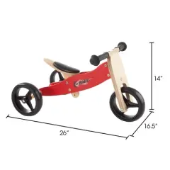 Toy Time Wooden Balance Bike and Push Tricycle Ride-On Toy, Red