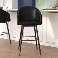 Emma and Oliver Upholstered  Bar Height Dining Stool with Wood Frame - Set of 2
