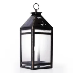 Techko Maid Metallic Black LED Solar 12.88" Outdoor Portable Decorative Lantern Clear