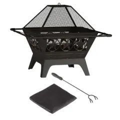 Nature Spring Outdoor Woodburning Star Fire Pit - 32" Square, Black