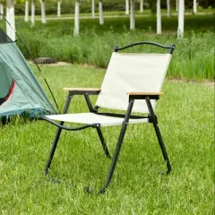 Dolonm Folding Outdoor Chair for Camping, Picnics, Beach, Patio & Indoor Use &ndash; Lightweight, Portable with Armrests, Beige