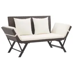 vidaXL Patio Bench with Cushions 69.3" Brown Poly Rattan - Brown